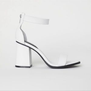 H&M DIVIDED White Black Rubber Sole Block Heel Ankle Strap Zipper Sandals Size 6